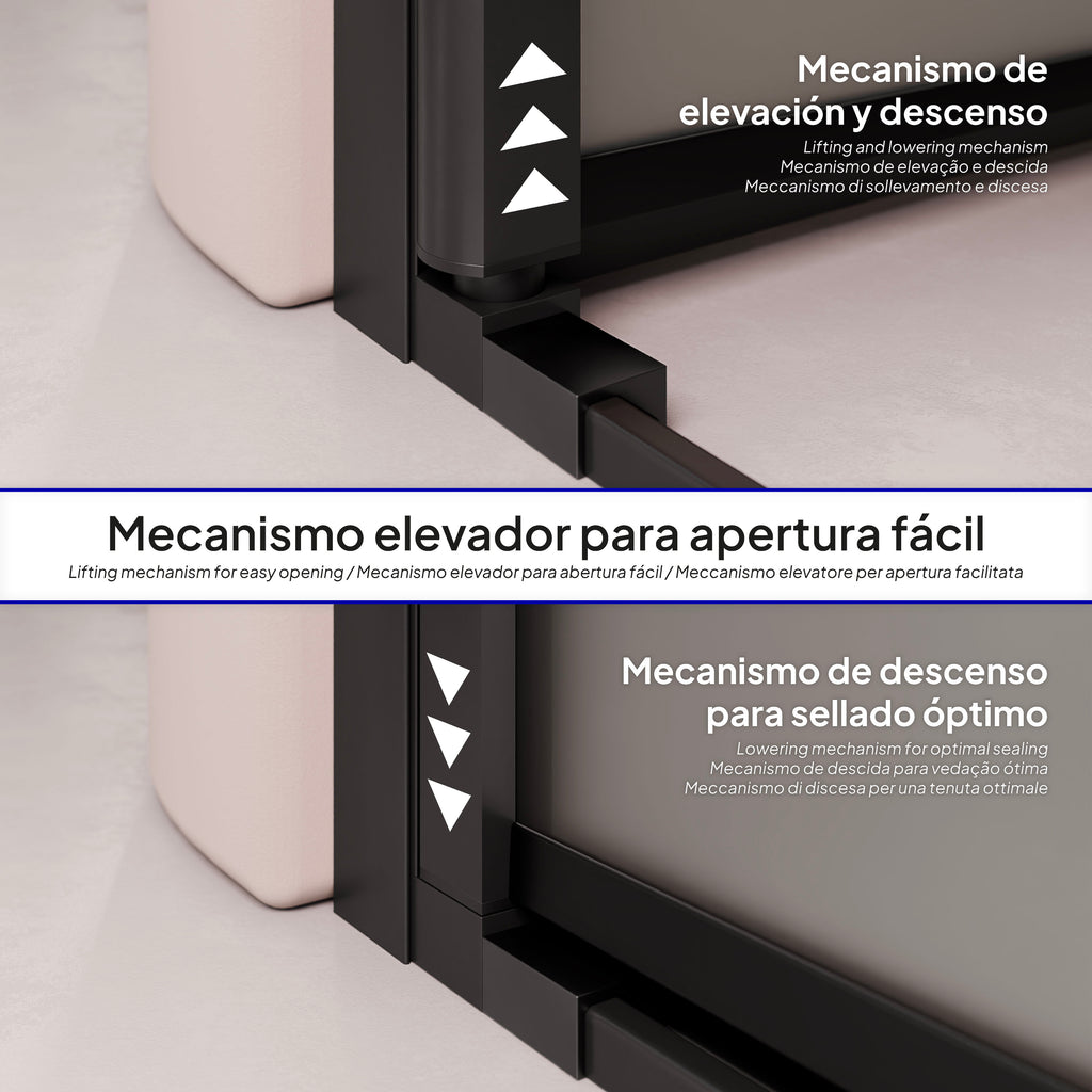 LARA - Frontal de duche em vidro temperado fosco de 6 mm, portas batentes e perfis pretos