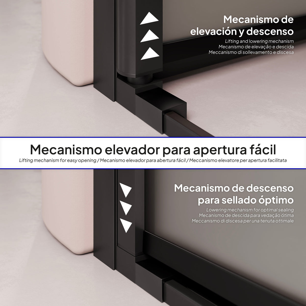 LARA - Frontal de duche em vidro temperado fosco de 6 mm, portas batentes e perfis pretos
