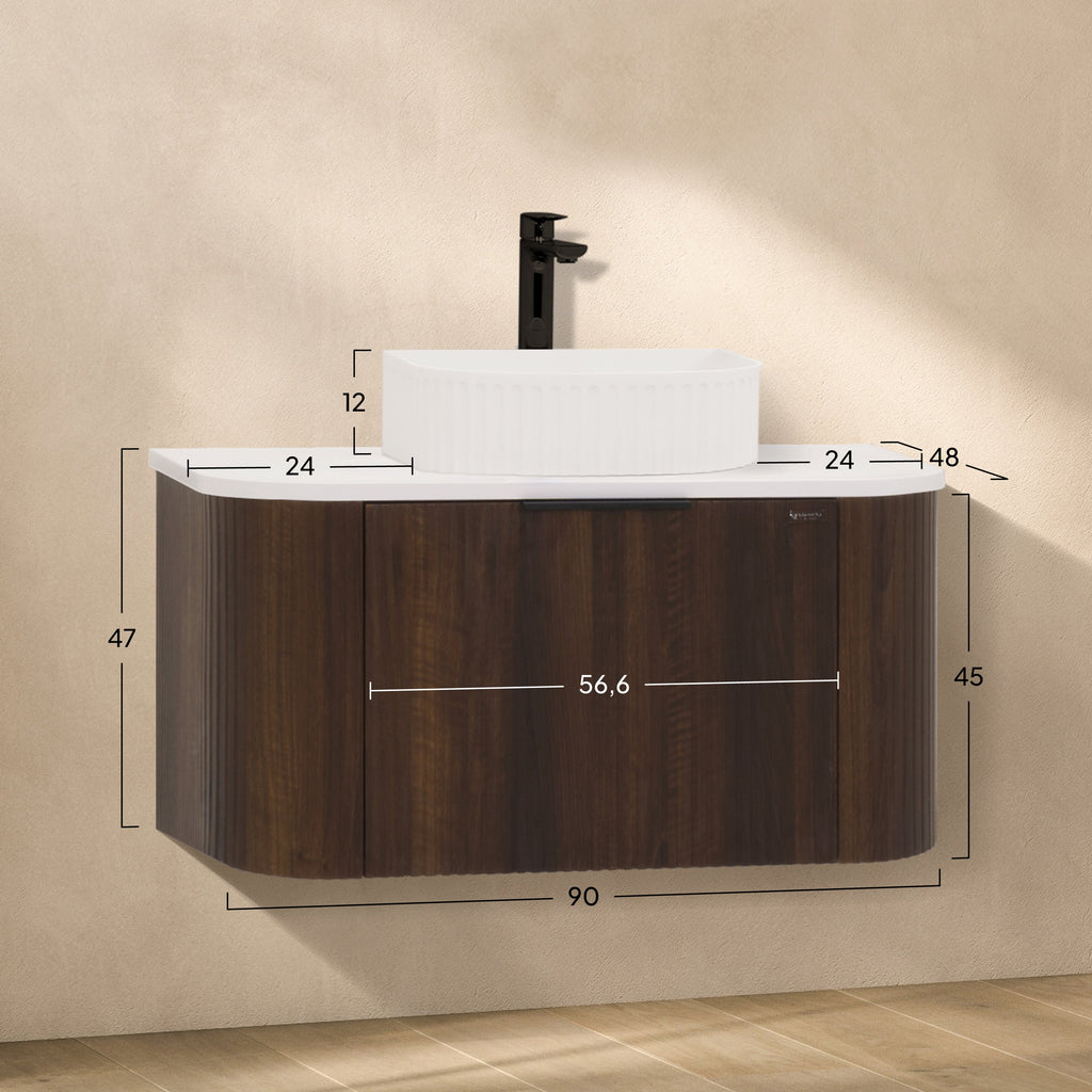 Maia - Mueble de lavabo suspendido con cajones soft-close | 90 cm | Blanco acanalado