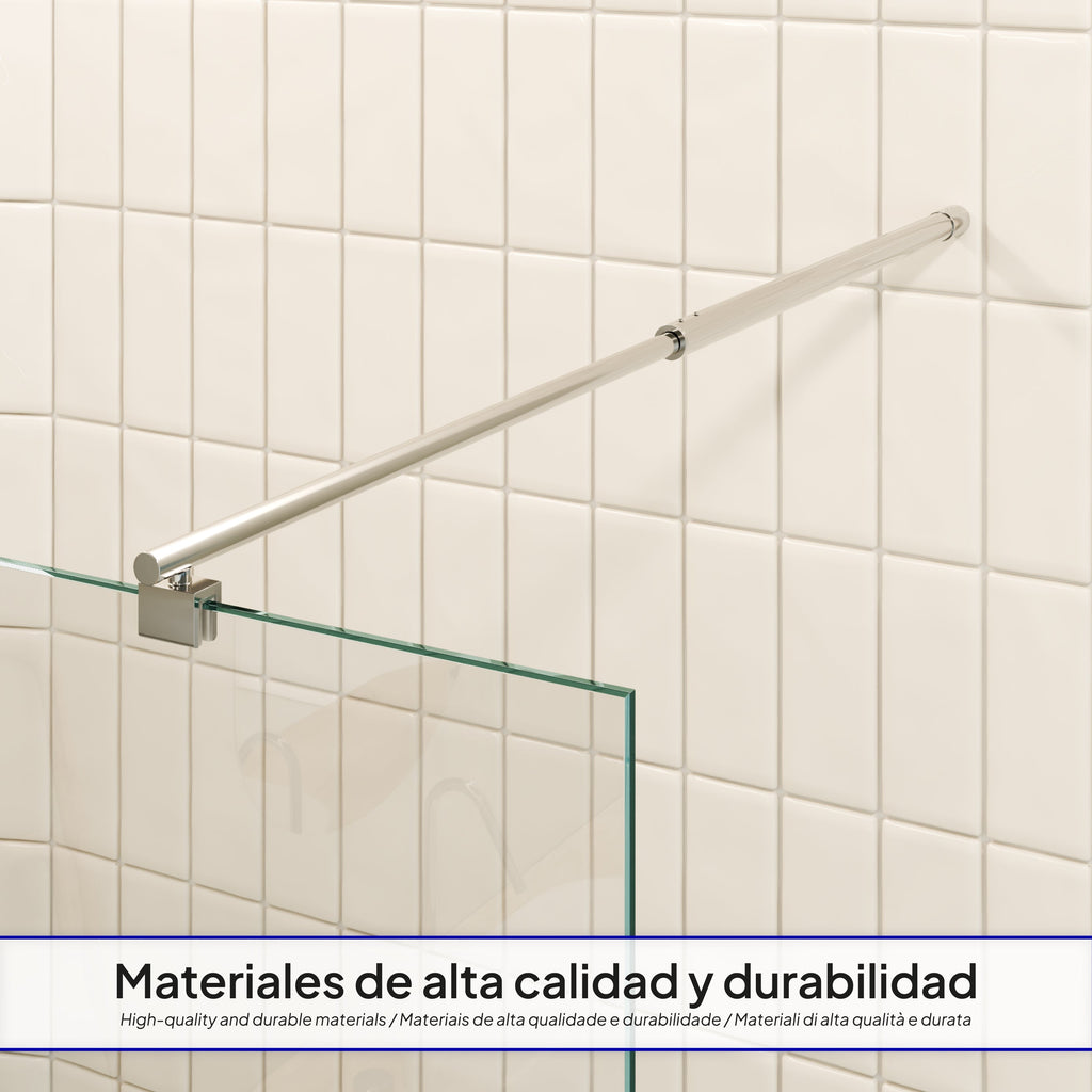 FIONA - Panel de Ducha Walk-In en Vidrio Transparente 10 mm con Perfil y Barra Estabilizadora Cromado
