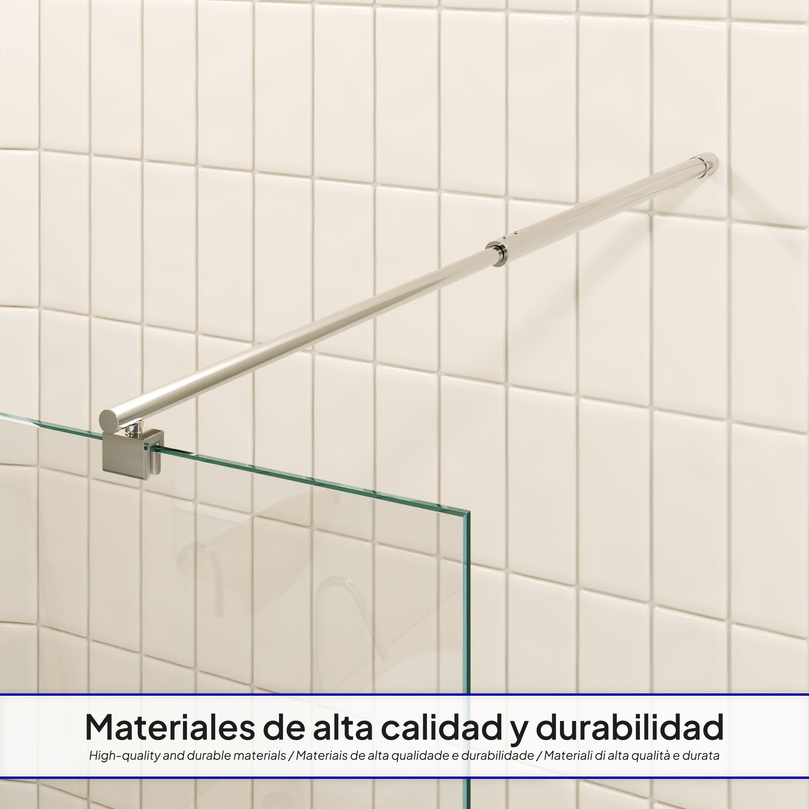 FIONA - Panel de Ducha Walk-In en Vidrio Transparente 10 mm con Perfil y Barra Estabilizadora Cromado