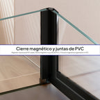 HELLEN - Cabine de duche de frontal com portas articuladas em vidro temperado e perfis em preto