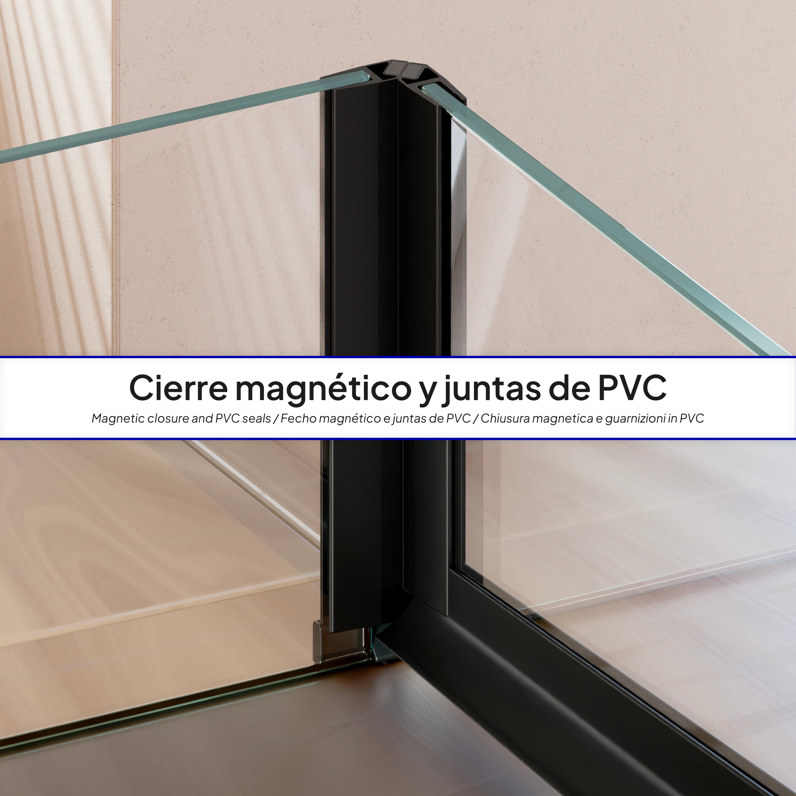 HELLEN - Cabine de duche de frontal com portas articuladas em vidro temperado e perfis em preto