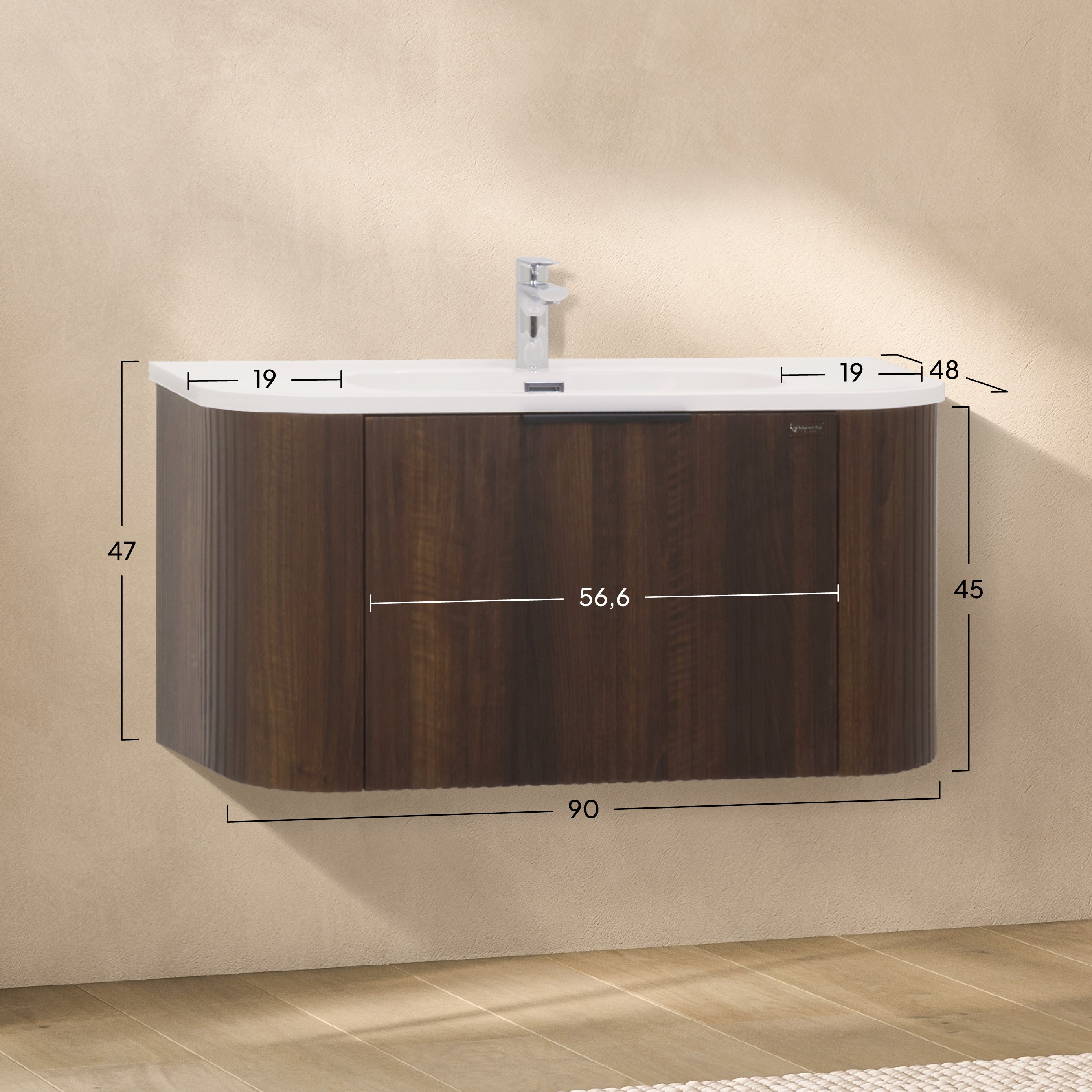 Maia Plus – Móvel de lavatório suspenso com gavetas soft-close | 90 cm