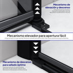 MILA - Puerta plegable en vidrio templado de 6 mm con perfiles negros - Varios tamaños