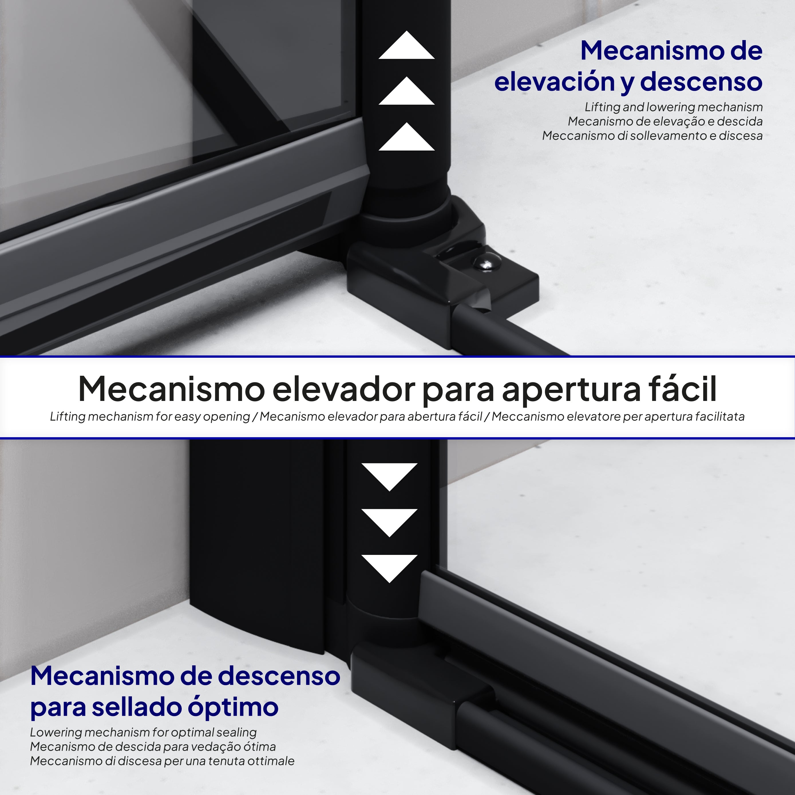 MILA - Puerta plegable en vidrio templado de 6 mm con perfiles negros - Varios tamaños