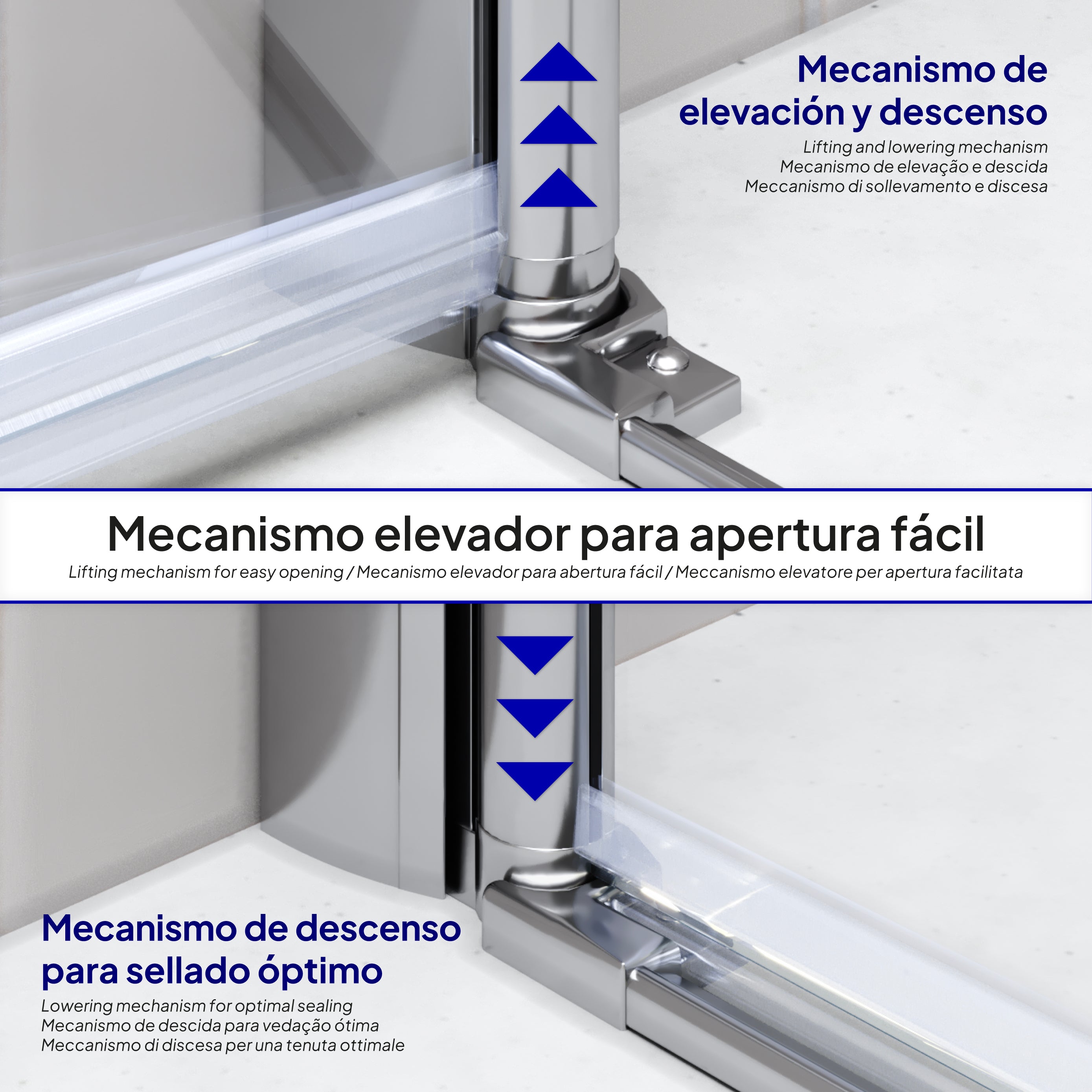 EMMA - Cabine de duche com vidro transparente 6mm - Portas articuladas e perfis em Inox