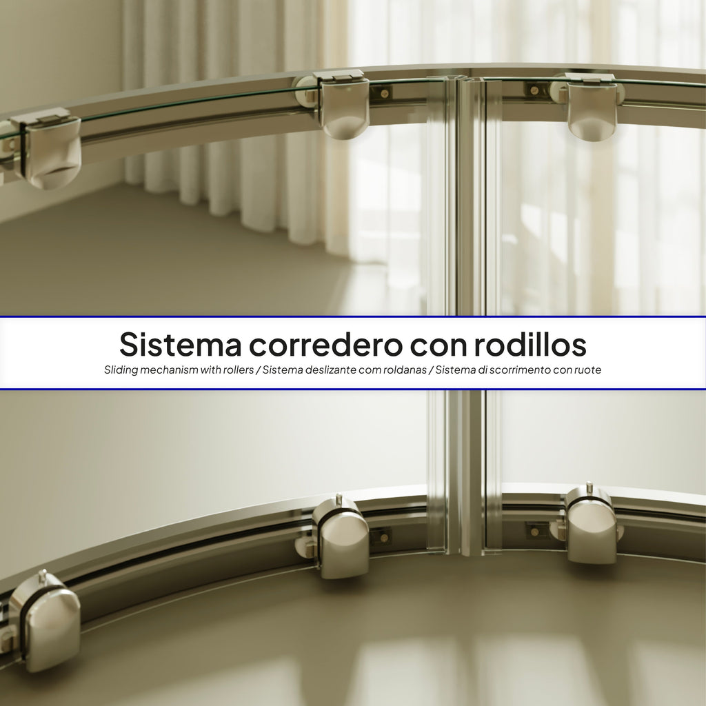 ELLA - Cabina de ducha de cuadrante en vidrio transparente, puertas correderas y perfiles en aluminio