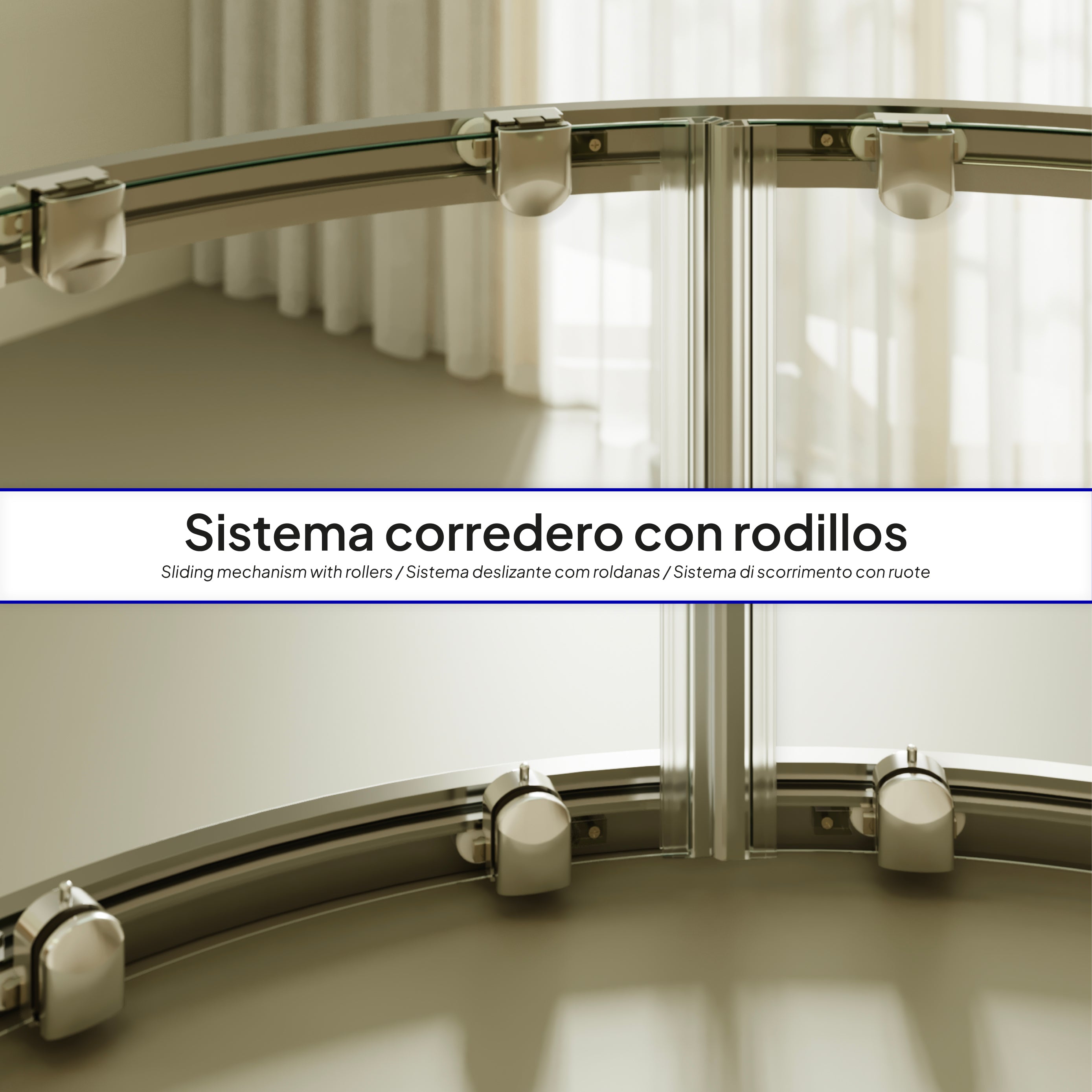 ELLA - Cabina de ducha de cuadrante en vidrio transparente, puertas correderas y perfiles en aluminio