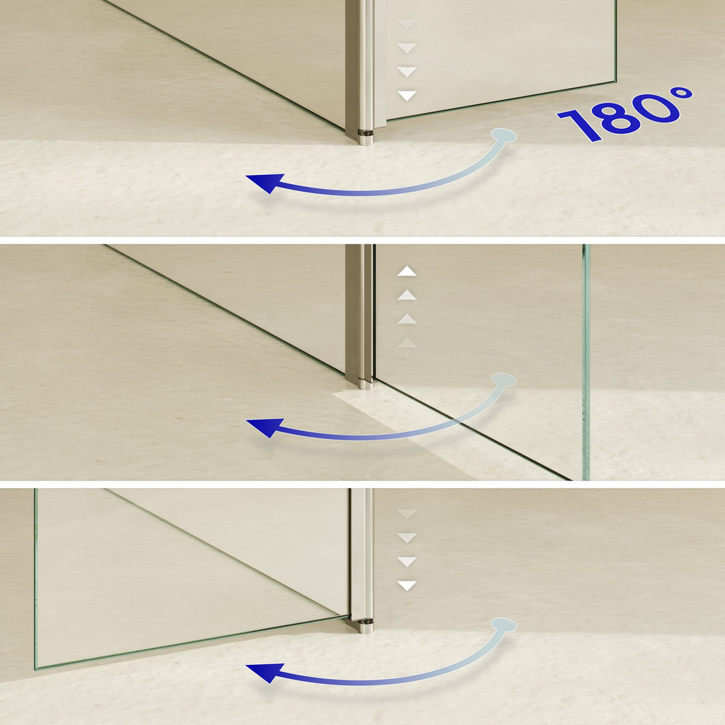 FIONA - Painel de duche walk-In com painel lateral giratório 40 cm em vidro transparente 10mm com perfil e barra estabilizadora cromado