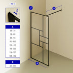 GIANNA - Panel de Ducha Walk-In en Vidrio Templado con Bloques, Perfil Negro y Barra Estabilizadora