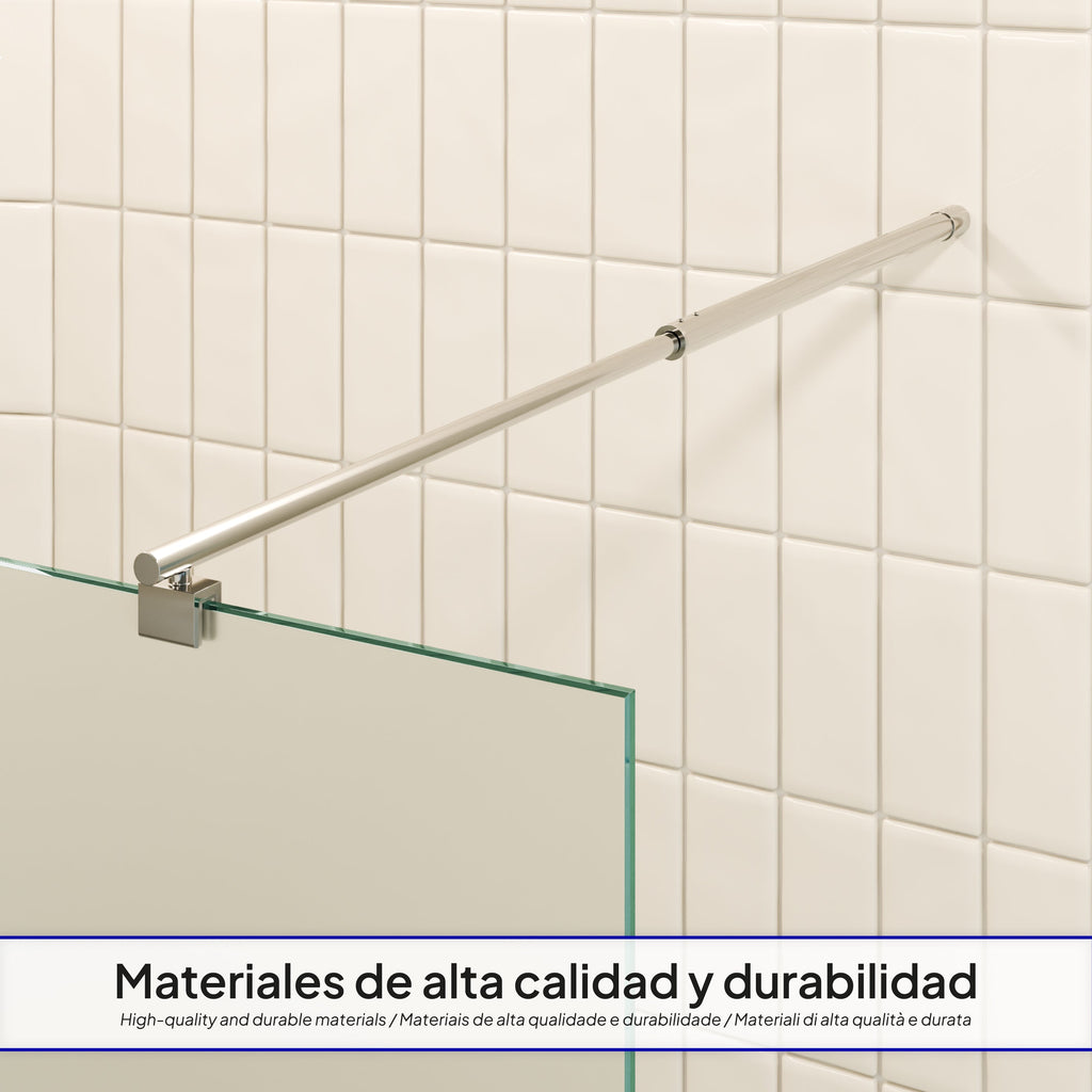 FIONA - Painel de duche walk-In em vidro fosco 10mm com perfil e barra estabilizadora cromado