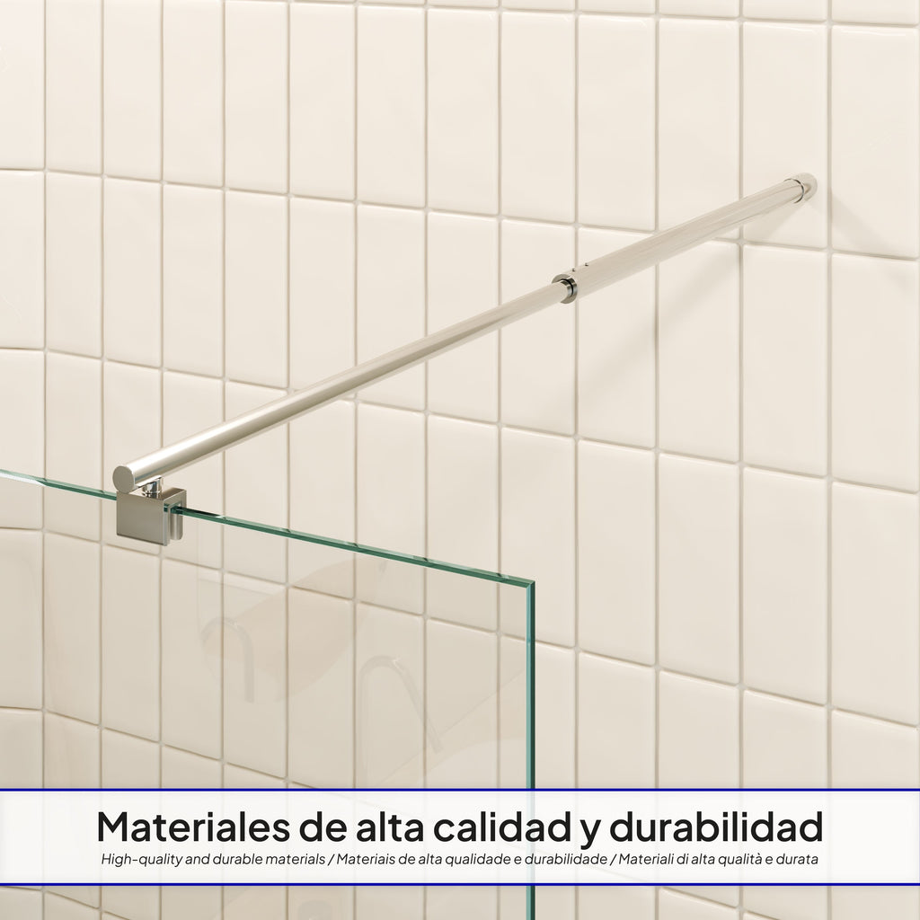 FIONA - Panel de Ducha Walk-In en Vidrio Parcialmente Esmerilado 10 mm con perfil y Barra Estabilizadora Cromado