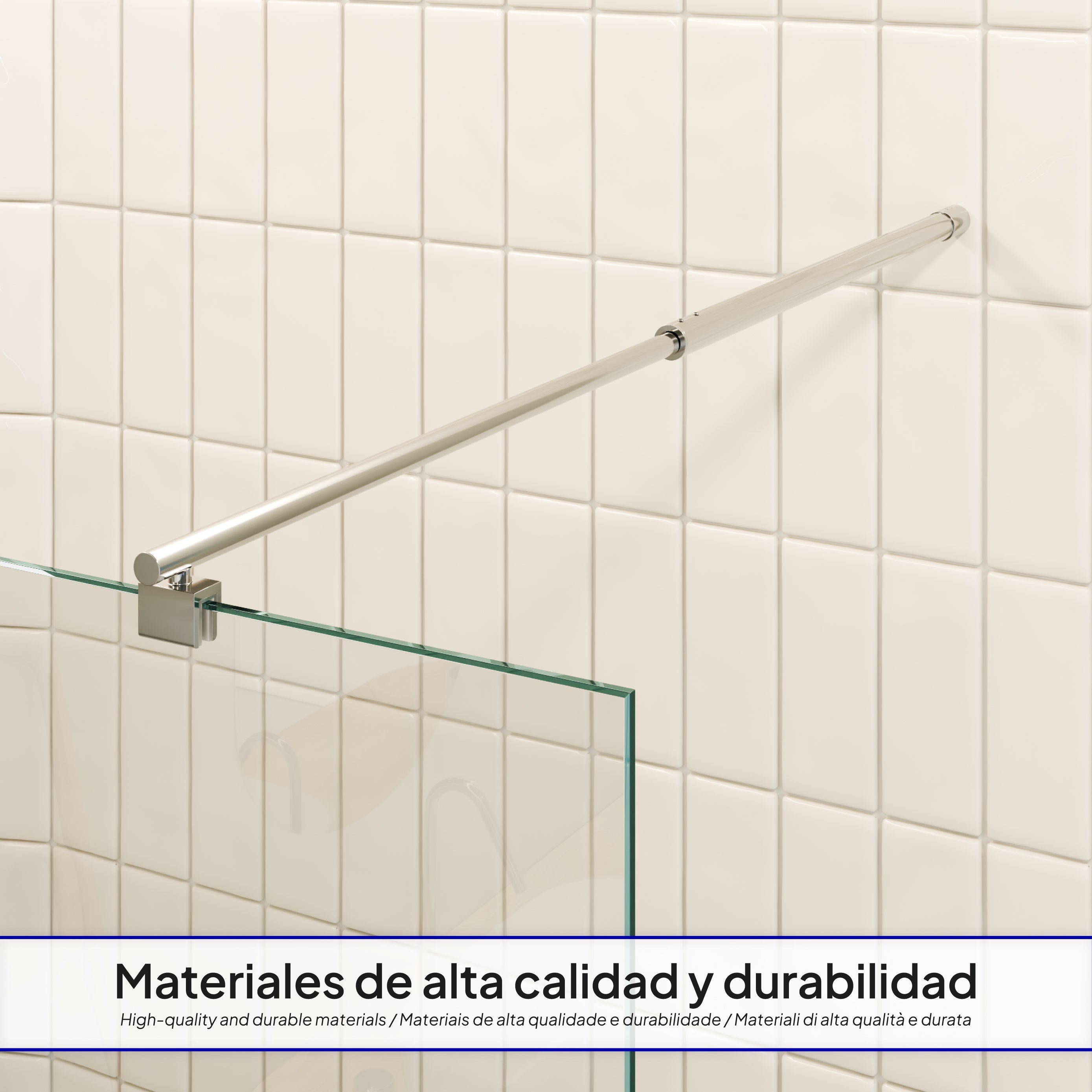 FIONA - Panel de Ducha Walk-In en Vidrio Parcialmente Esmerilado 10 mm con perfil y Barra Estabilizadora Cromado