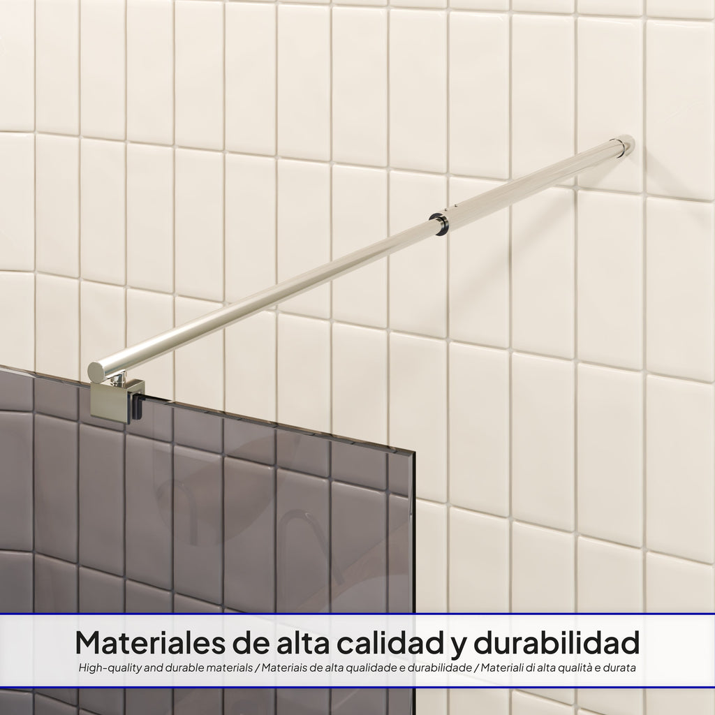 FIONA - Panel de ducha Walk-In en Vidrio Oscurecido 10 mm con perfil y Barra Estabilizadora Cromado
