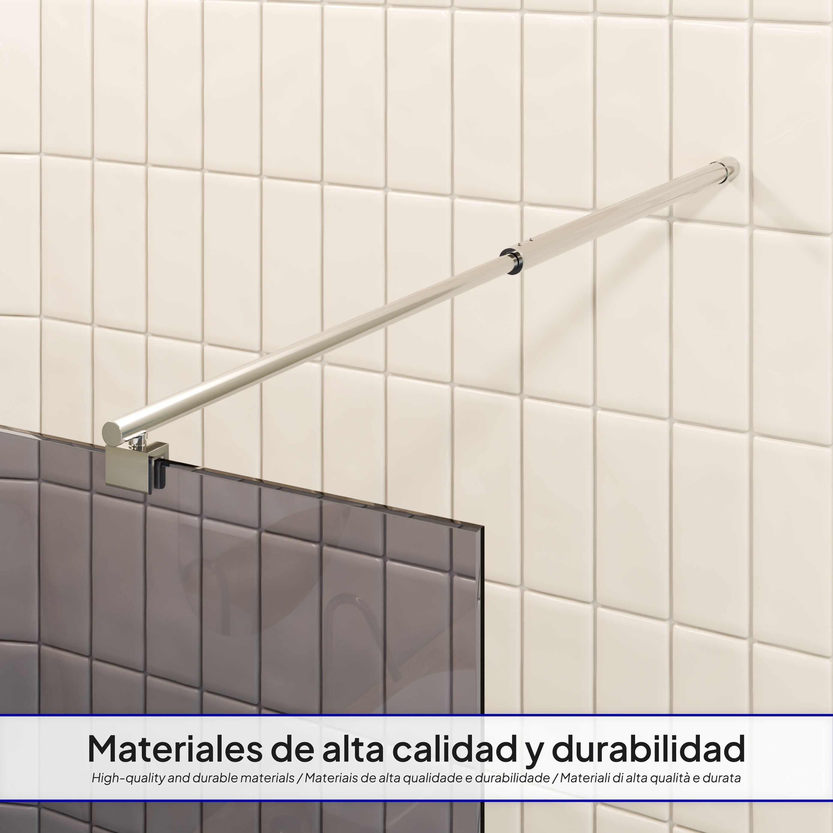 FIONA - Panel de ducha Walk-In en Vidrio Oscurecido 10 mm con perfil y Barra Estabilizadora Cromado