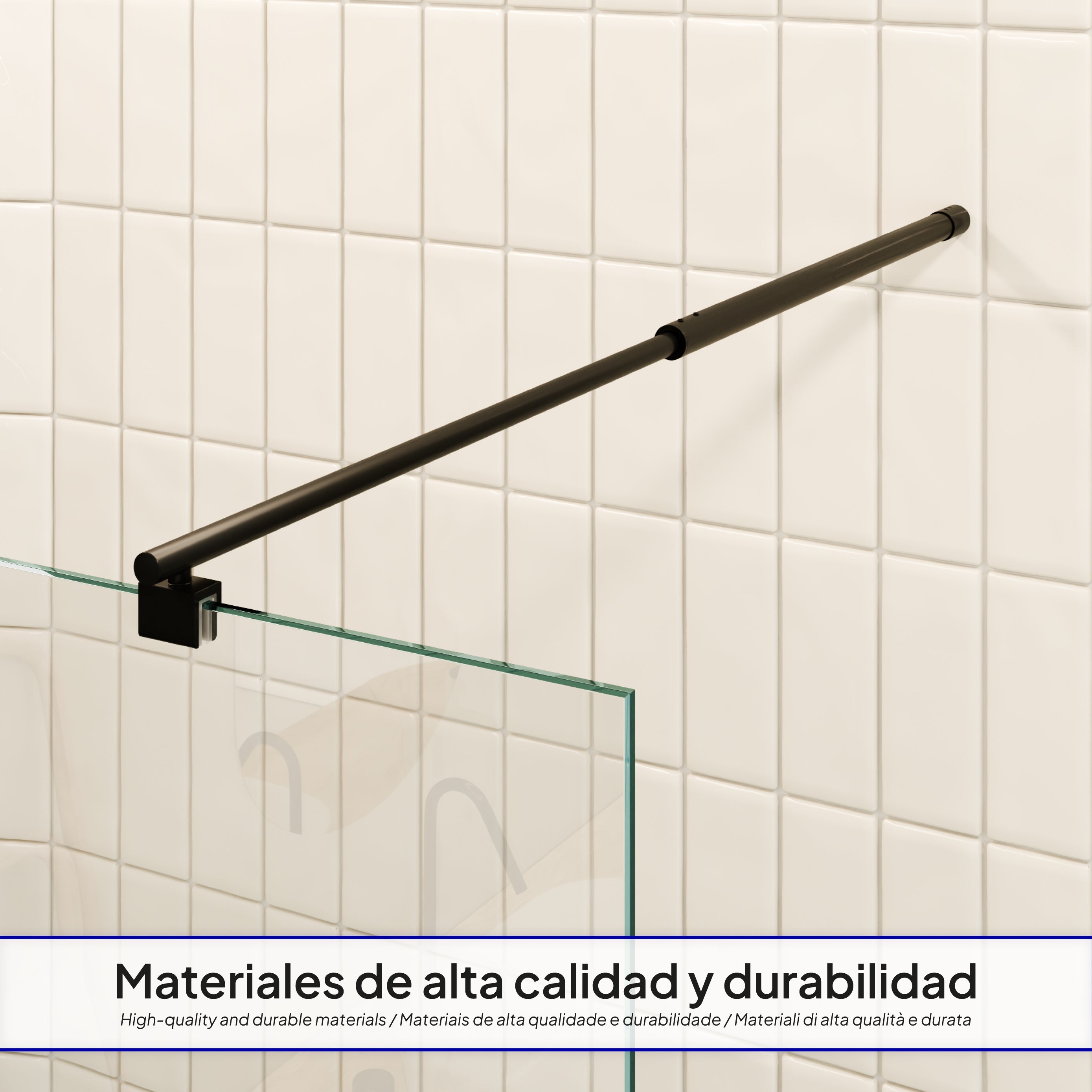 OLIVIA - Pannello Doccia Walk-In in Vetro Parzialmente Satinato 10 mm con Profilo e Barra Stabilizzatrice Nero
