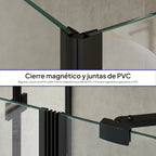 CELINE - Cabine de duche de canto com portas articuladas em vidro temperado e perfis pretos