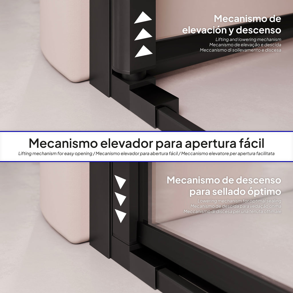 LARA - Frontal de duche em vidro temperado de 6 mm, portas batentes e perfis pretos