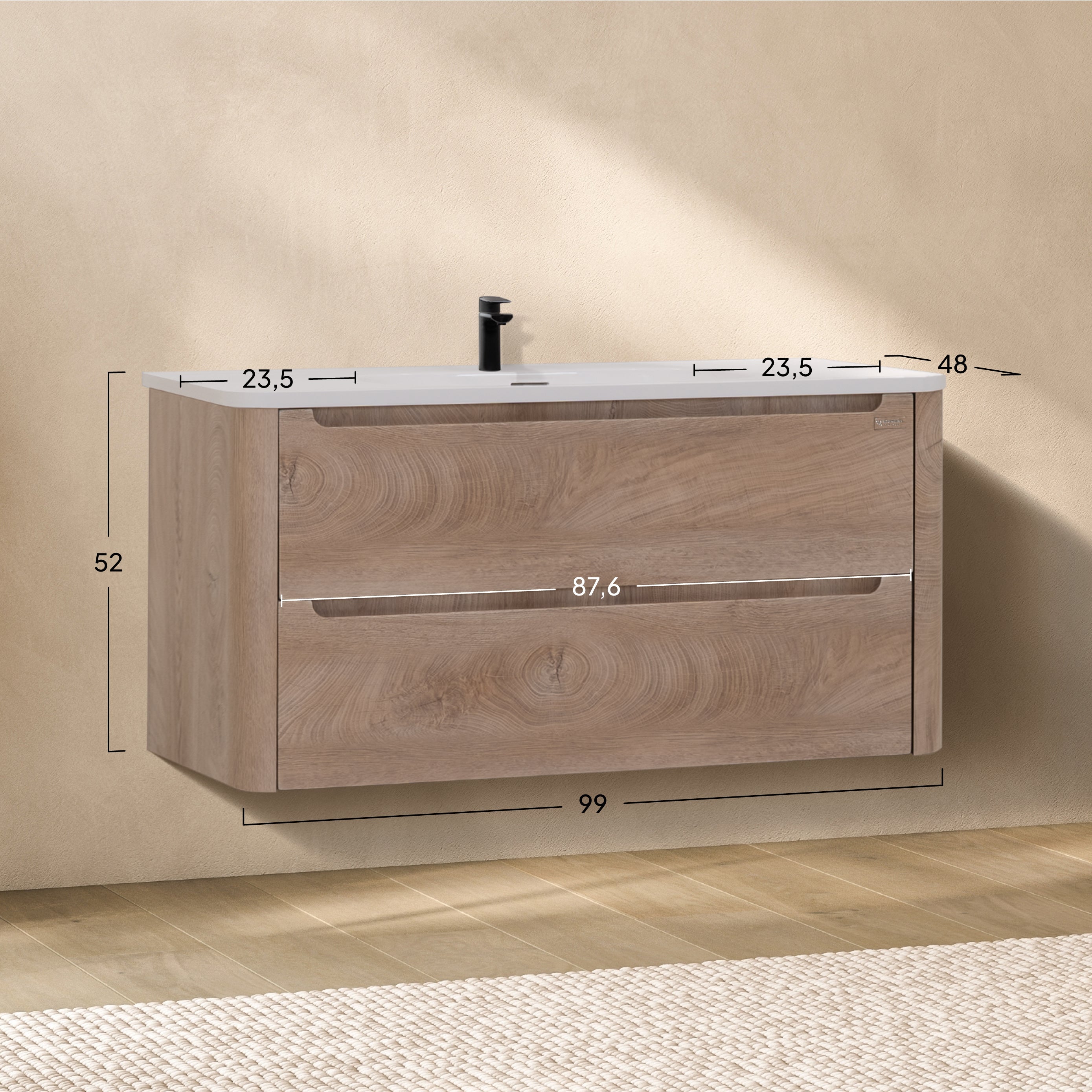 Vesta – Móvel de lavatório suspenso 100 cm com 2 gavetas soft-close