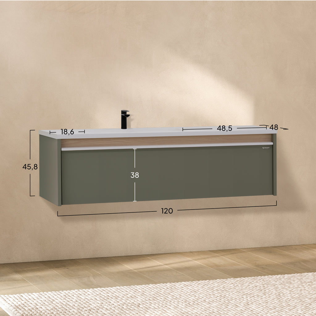 Nereia - Mueble de lavabo suspendido 120 cm con cajón soft-close