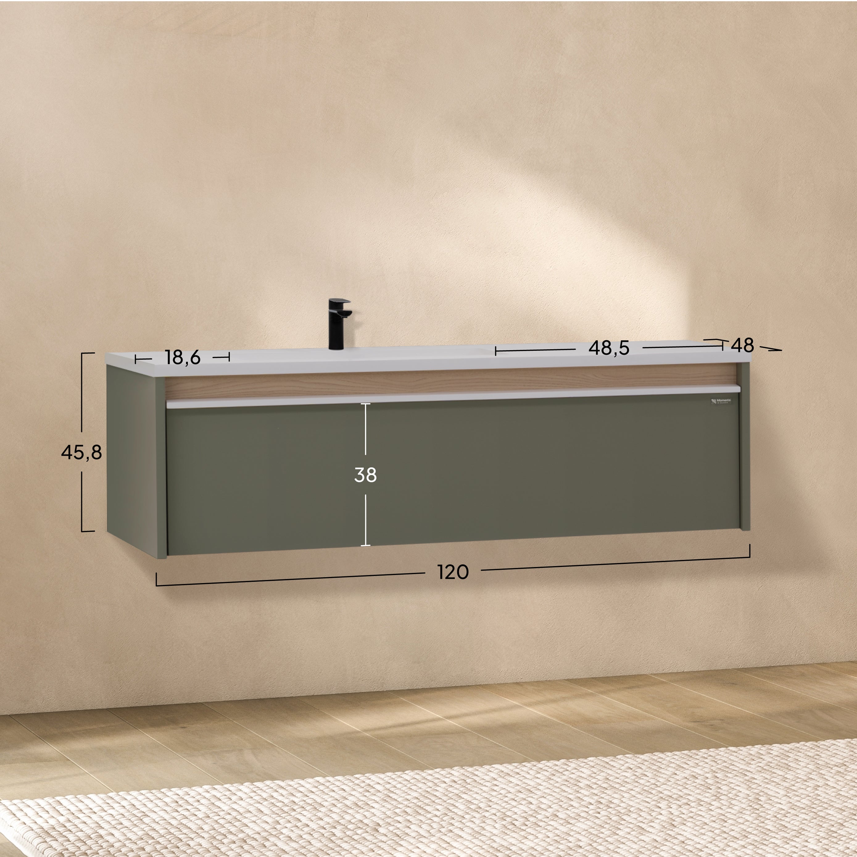 Nereia - Mueble de lavabo suspendido 120 cm con cajón soft-close