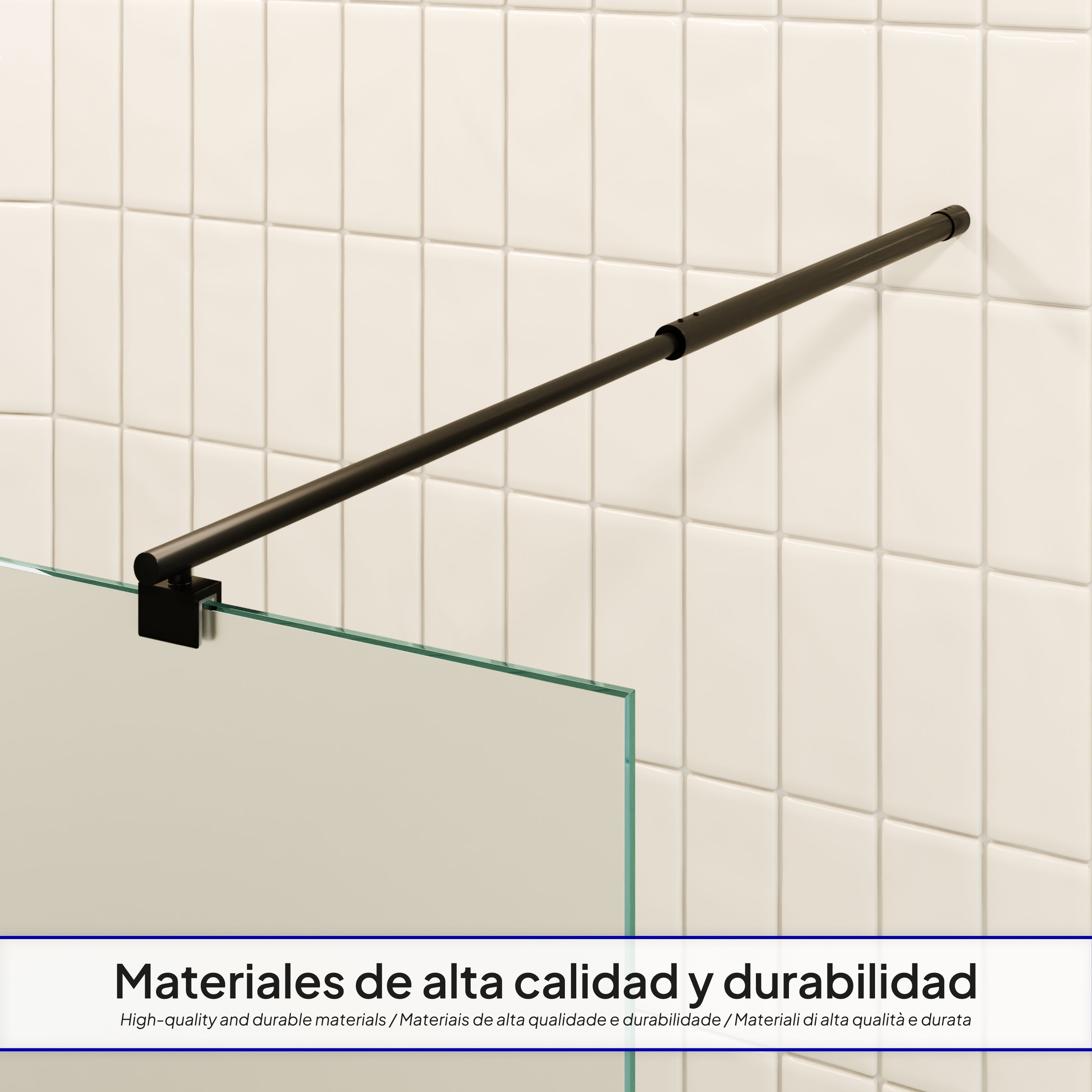 OLIVIA - Painel de Duche Walk-In em Vidro Fosco 10mm com Perfil e Barra Estabilizadora Preto
