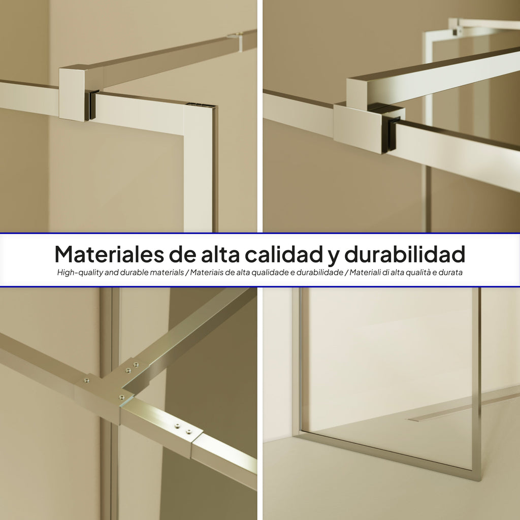 GIANNA - Panel de Ducha Walk-In con 2 Paneles en Vidrio Templado y Perfil Cromado con Barra Estabilizadora