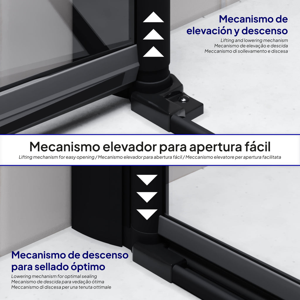 LIMA - Frontal de ducha en vidrio templado transparente de 6 mm, puertas batientes y perfiles negros