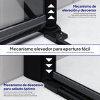LIMA - Frontal de ducha en vidrio templado transparente de 6 mm, puertas batientes y perfiles negros