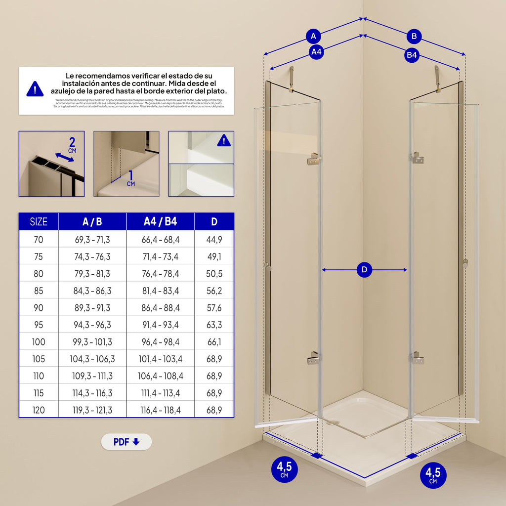 ALICE - Cabina doccia ad angolo con porte articolate in vetro temperato
