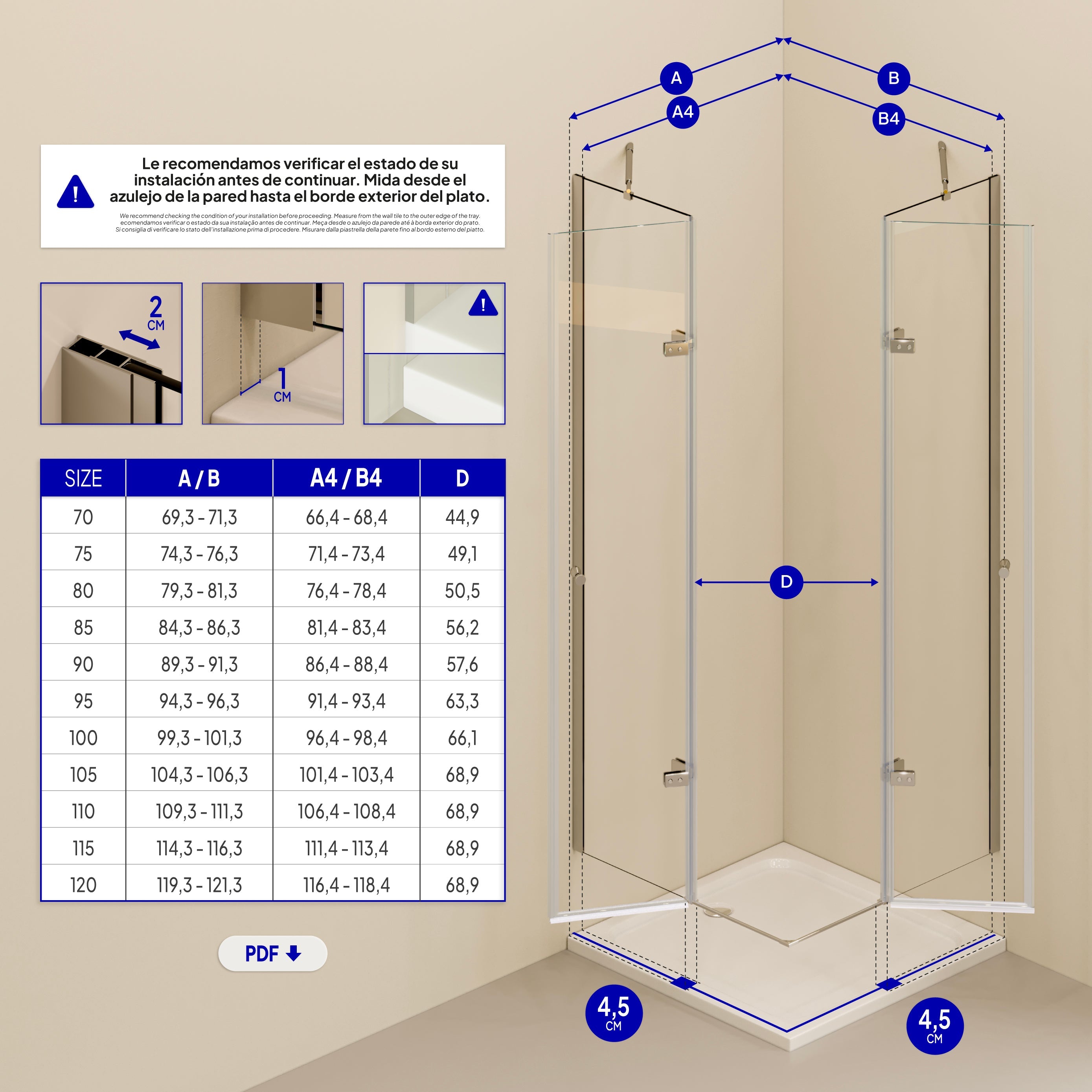 ALICE - Cabina doccia ad angolo con porte articolate in vetro temperato