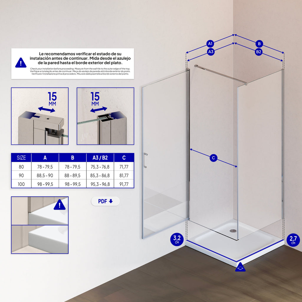 HELLEN - Cabina doccia frontale con porte battenti in vetro temperato e profili in alluminio