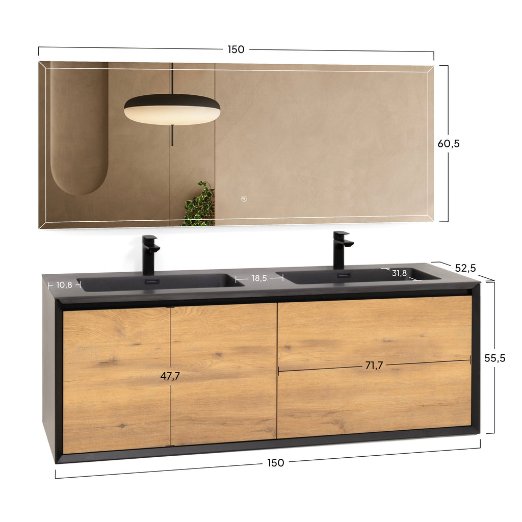 Fidia - Conjunto de baño suspendido doble - Disponible en 150 y 190 cm