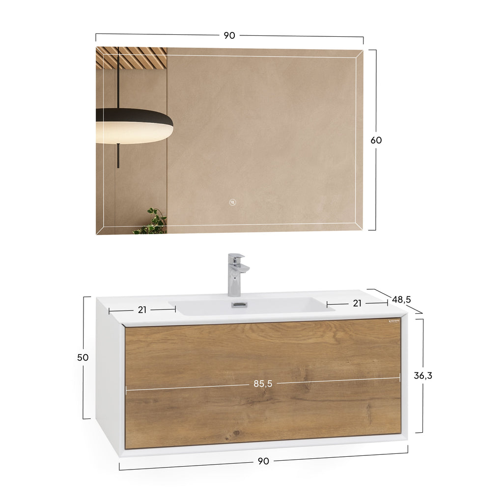 Hebe - Conjunto de baño suspendido - Disponible en 90 cm