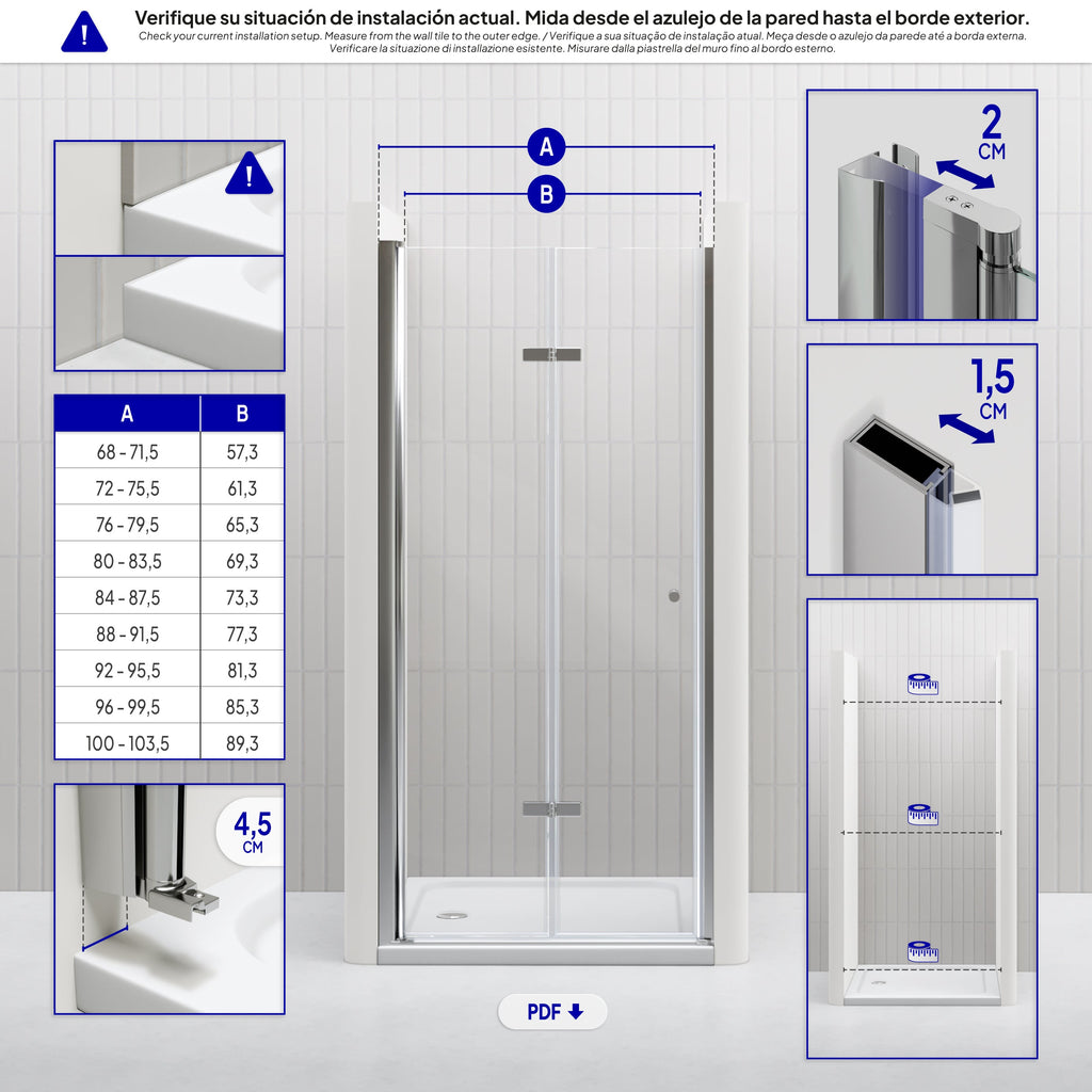 MILA - Puerta plegable en vidrio templado de 6 mm - Varios tamaños