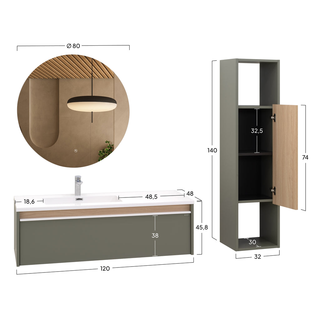 Nereia - Conjunto de casa de banho suspenso - Disponível em 120 cm