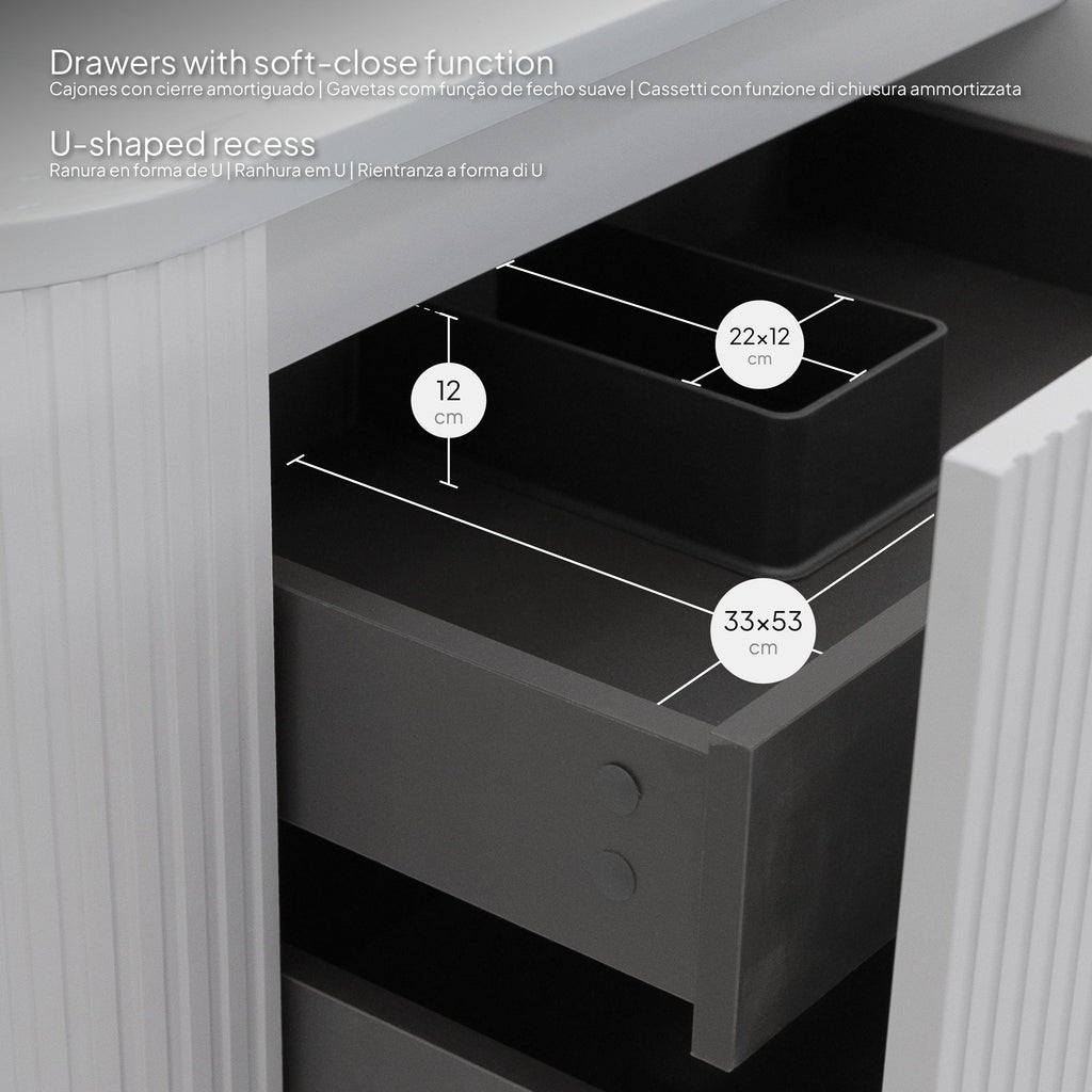 Maia - Mueble de lavabo suspendido con cajones soft-close | 90 cm | Blanco acanalado