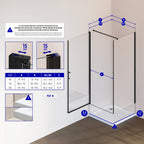 HELLEN - Cabine de duche de frontal com portas articuladas em vidro temperado e perfis em preto