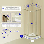 ELLA - Cabina de ducha de cuadrante en vidrio transparente, puertas correderas y perfiles en aluminio