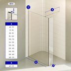 FIONA - Painel de duche walk-In com painel lateral giratório 40 cm em vidro transparente 10mm com perfil e barra estabilizadora cromado