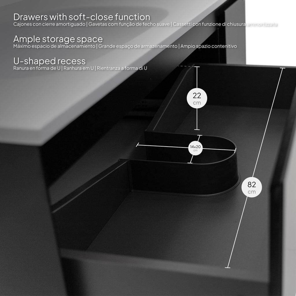 Dafne - Mobile lavabo sospeso 120 cm in nero opaco con soft-close