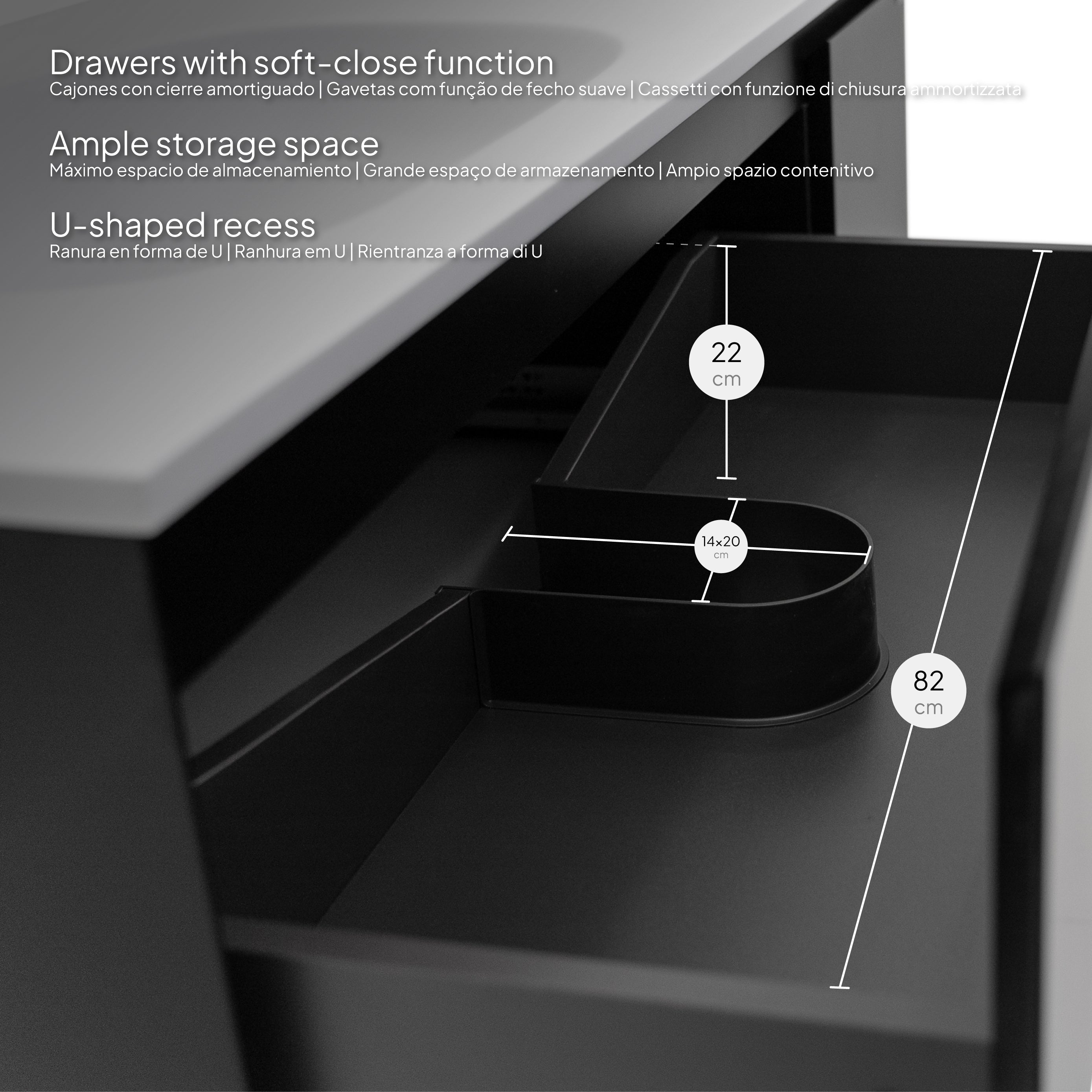Dafne - Mobile lavabo sospeso 120 cm in nero opaco con soft-close