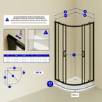 ELLA - Cabina de ducha de cuadrante en vidrio transparente, puertas correderas y perfiles en negro