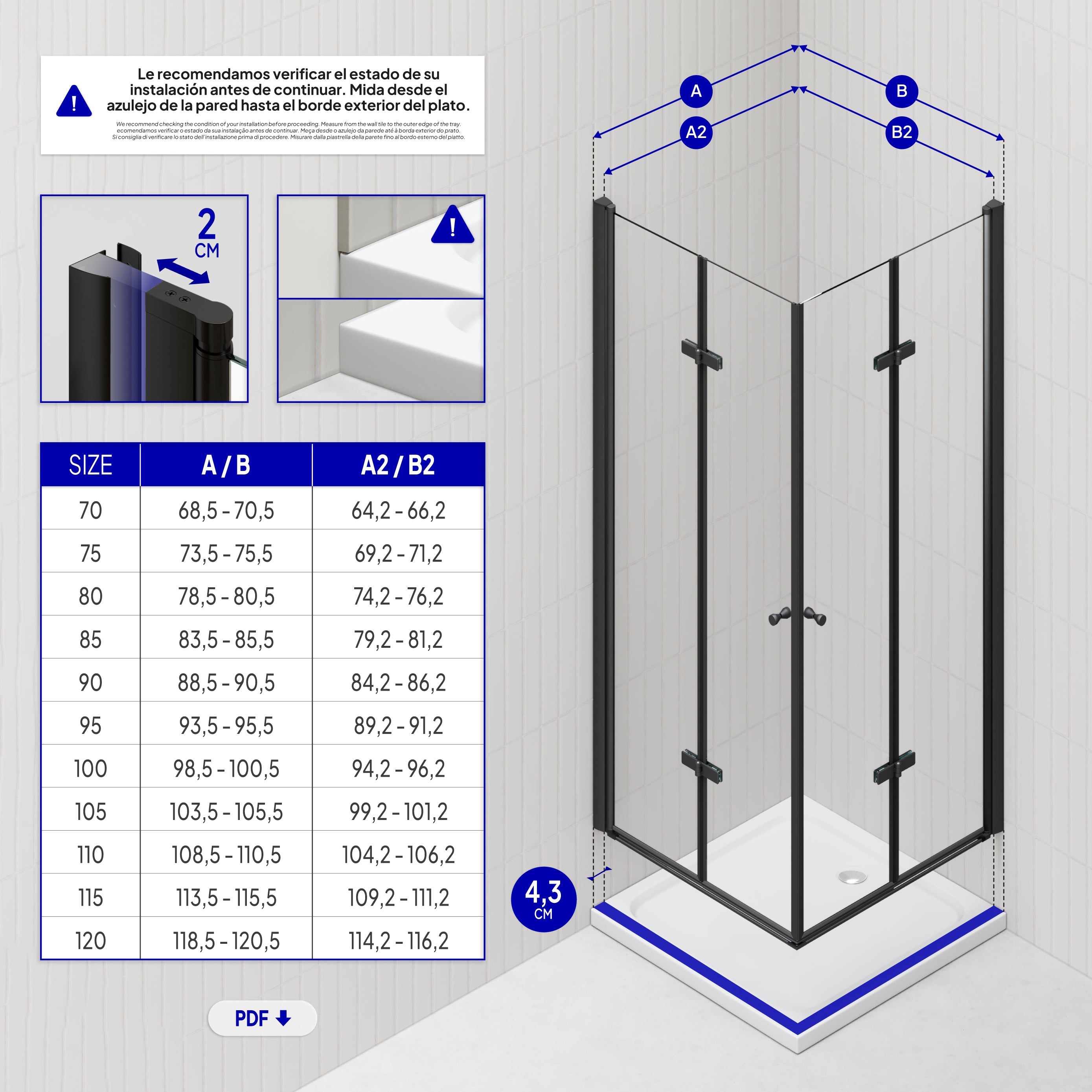 EMMA - Cabina doccia con vetro trasparente 6 mm - Porte articolate e profili neri