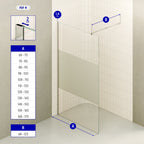 FIONA - Panel de Ducha Walk-In en Vidrio Parcialmente Esmerilado 10 mm con perfil y Barra Estabilizadora Cromado