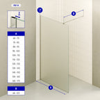 FIONA - Painel de duche walk-In em vidro fosco 10mm com perfil e barra estabilizadora cromado