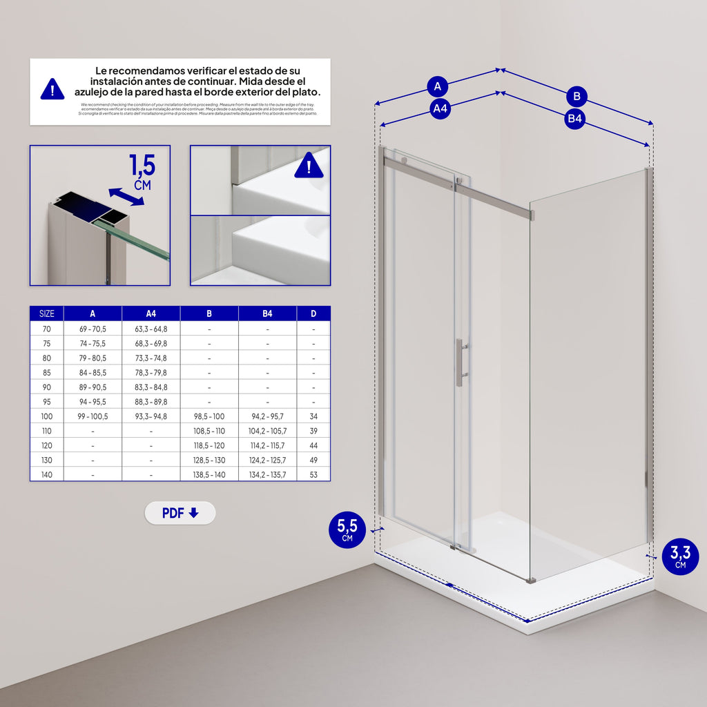 VIOLA - Cabina doccia con porta scorrevole in vetro temperato da 8 mm con altezza di 200 cm