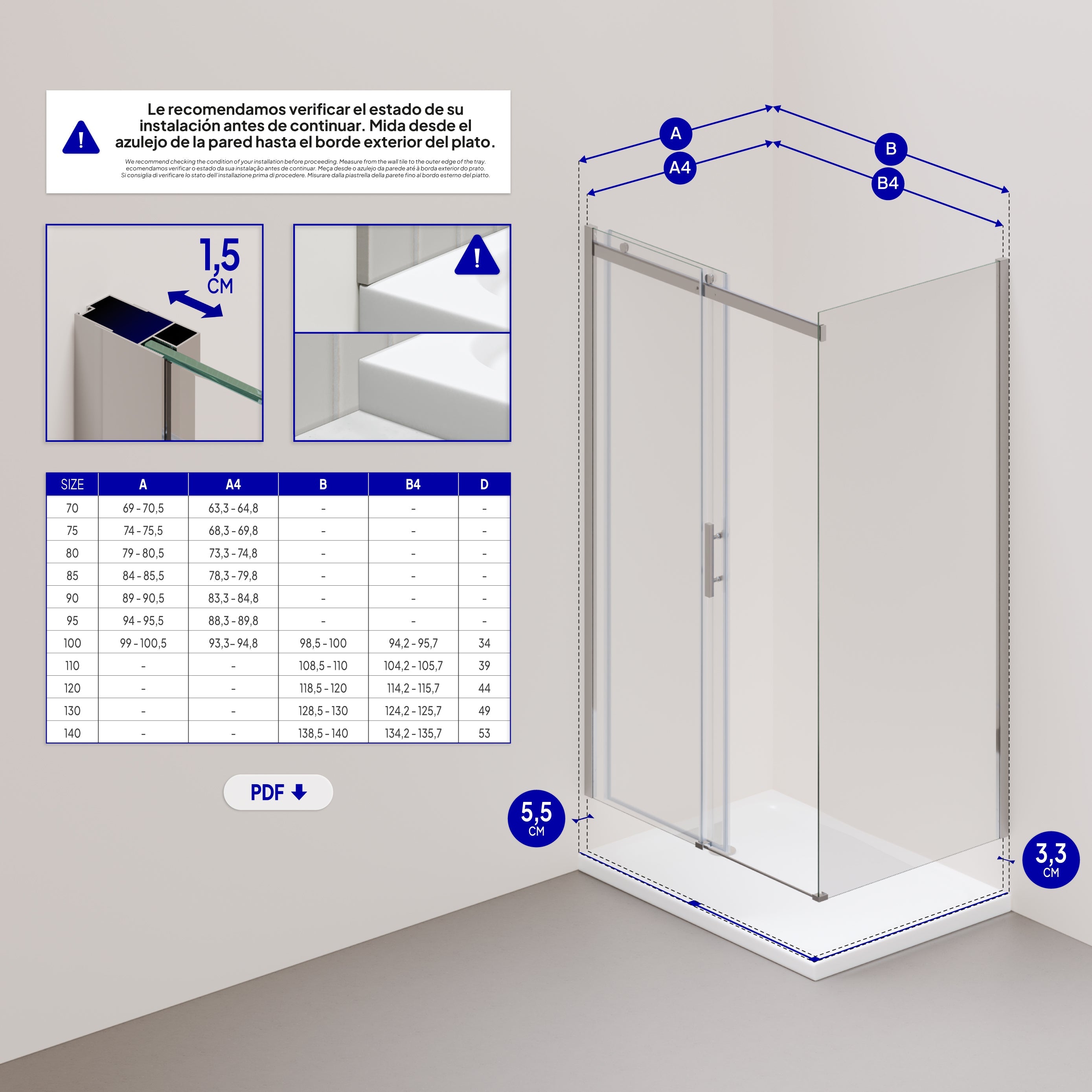 VIOLA - Cabina doccia con porta scorrevole in vetro temperato da 8 mm con altezza di 200 cm