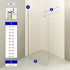 FIONA - Panel de Ducha Walk-In en Vidrio Transparente 10 mm con Perfil y Barra Estabilizadora Cromado